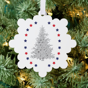 Patriotischer Weihnachtsbaum mit roten und blauen  Ornament Karte