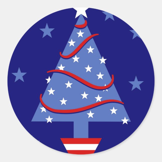Patriotischer Weihnachtsbaum Runder Aufkleber (Vorderseite)
