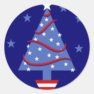 Patriotischer Weihnachtsbaum Runder Aufkleber