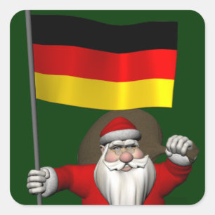 Patriotischer Weihnachtsmann mit der Flagge Deutsc Quadratischer Aufkleber