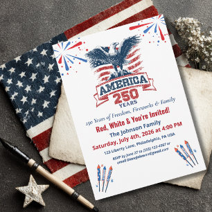 Patriotischer Weißkopfseeadler Amerika 250. 4. Jul Einladung