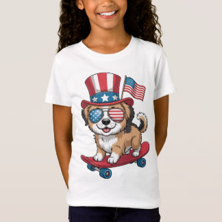 Patriotischer Welpe auf einem Skateboard T-Shirt