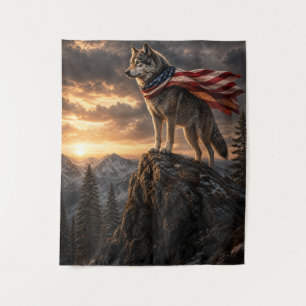 Patriotischer Wolf Amerikanische Flagge Cape Berg Wandteppich