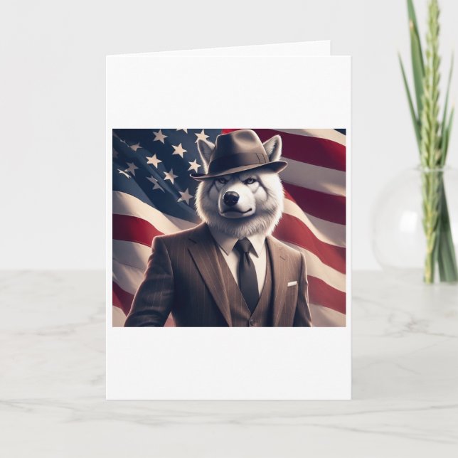 Patriotischer Wolf   Feiertagskarte (Vorderseite)