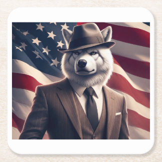 Patriotischer Wolf Rechteckiger Pappuntersetzer