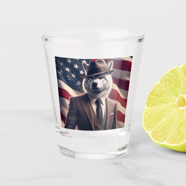 Patriotischer Wolf   Schnapsglas (Vorderseite)
