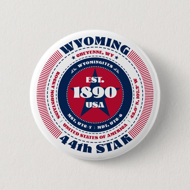 Patriotischer Wyoming-Kreis mit Staat-Details Button (Vorderseite)