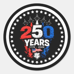 Patriotisches 250. Jubiläums-Jet-Emblem-Design Runder Aufkleber