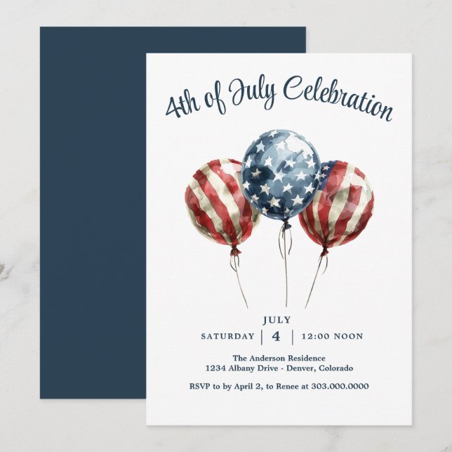 Patriotisches 4. Juli Party Einladung (Vorne/Hinten)