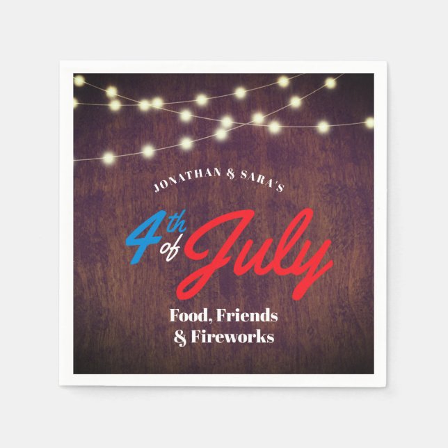 Patriotisches 4. Juli Rustikales SommerParty Serviette (Vorderseite)