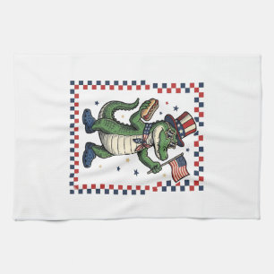 Patriotisches Alligator Hot Dog Flag Vintage Shirt Geschirrtuch