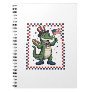 Patriotisches Alligator Hot Dog Flag Vintage-Shirt Notizblock