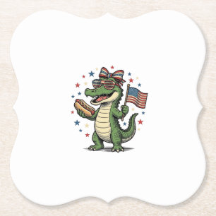 Patriotisches Alligator Hot Dog Vintage Vector Shi Untersetzer