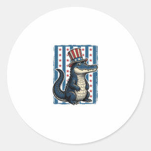 Patriotisches Alligator-Vintage-Stich-Shirt-Design Runder Aufkleber