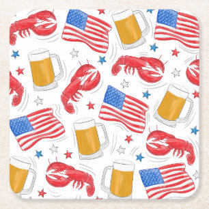 Patriotisches American Flag Hummer Beer Star Party Rechteckiger Pappuntersetzer