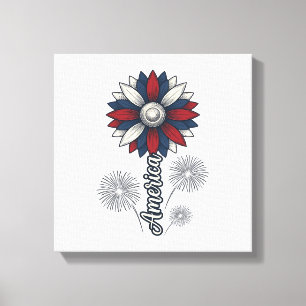 Patriotisches Amerika-Blumen-Feuerwerk-Vektor-Desi Leinwanddruck
