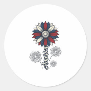 Patriotisches Amerika Blumen Feuerwerk Vektor Desi Runder Aufkleber