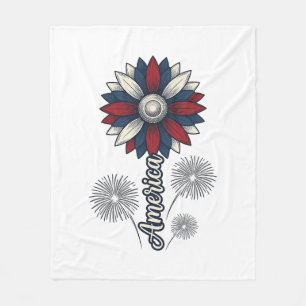 Patriotisches Amerika-Blumen-Feuerwerk-Vektordesig Fleecedecke