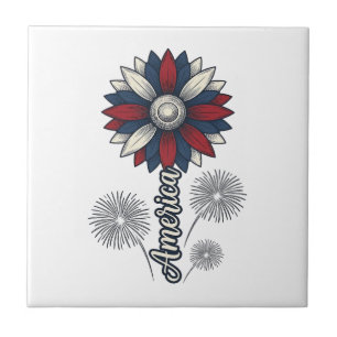 Patriotisches Amerika-Blumen-Feuerwerk-Vektordesig Fliese