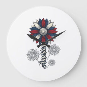 Patriotisches Amerika-Blumen-Feuerwerk-Vektordesig Große Wanduhr