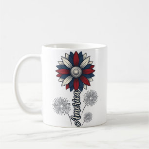 Patriotisches Amerika-Blumen-Feuerwerk-Vektordesig Kaffeetasse
