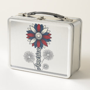 Patriotisches Amerika-Blumen-Feuerwerk-Vektordesig Metall Brotdose
