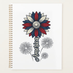 Patriotisches Amerika-Blumen-Feuerwerk-Vektordesig Planer