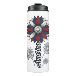 Patriotisches Amerika-Blumen-Feuerwerk-Vektordesig Thermosbecher