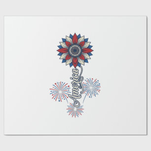 Patriotisches Amerika Blumen Feuerwerk Vintage Des Geschenkpapier