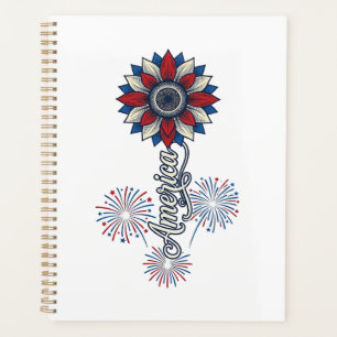 Patriotisches Amerika Blumen Feuerwerk Vintage Des Planer