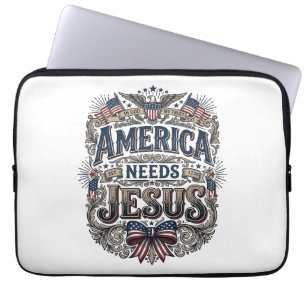 Patriotisches Amerika braucht Jesus Vintage T-Shir Laptopschutzhülle