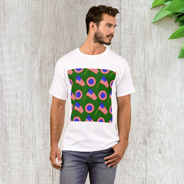 Patriotisches amerikanisches Flaggenmuster auf grü T-Shirt (Von Creator hochgeladen)