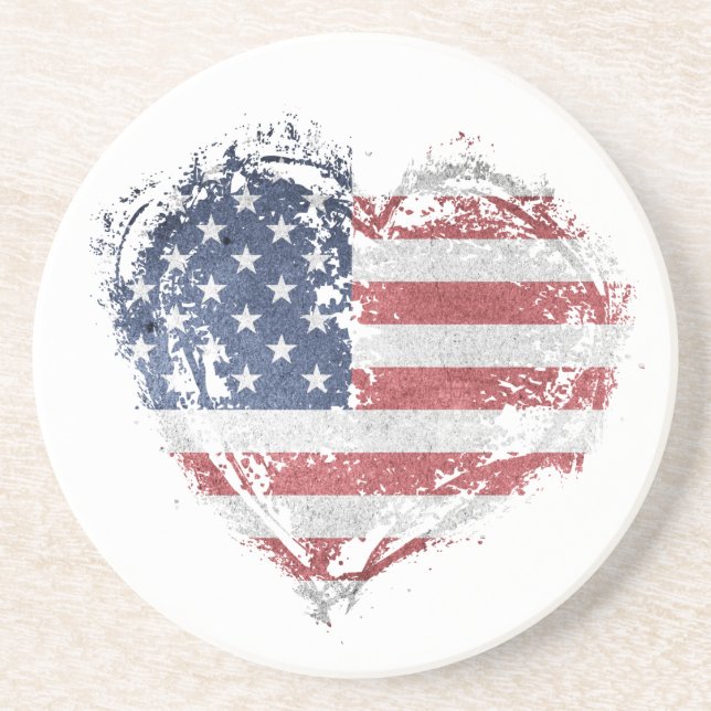 Patriotisches amerikanisches Herz in Grunge Getränkeuntersetzer (Vorne)