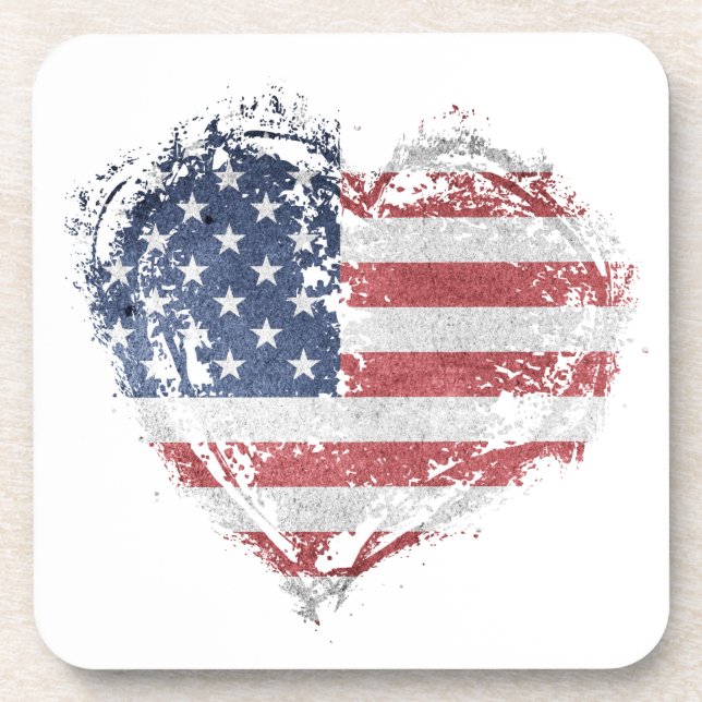 Patriotisches amerikanisches Herz in Grunge Getränkeuntersetzer (Vorderseite)