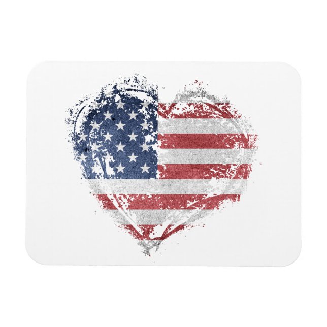Patriotisches amerikanisches Herz in Grunge Magnet (Horizontal)