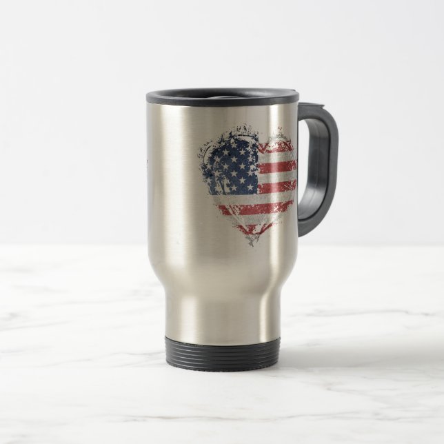 Patriotisches amerikanisches Herz in Grunge Reisebecher (VorderseiteRechts)