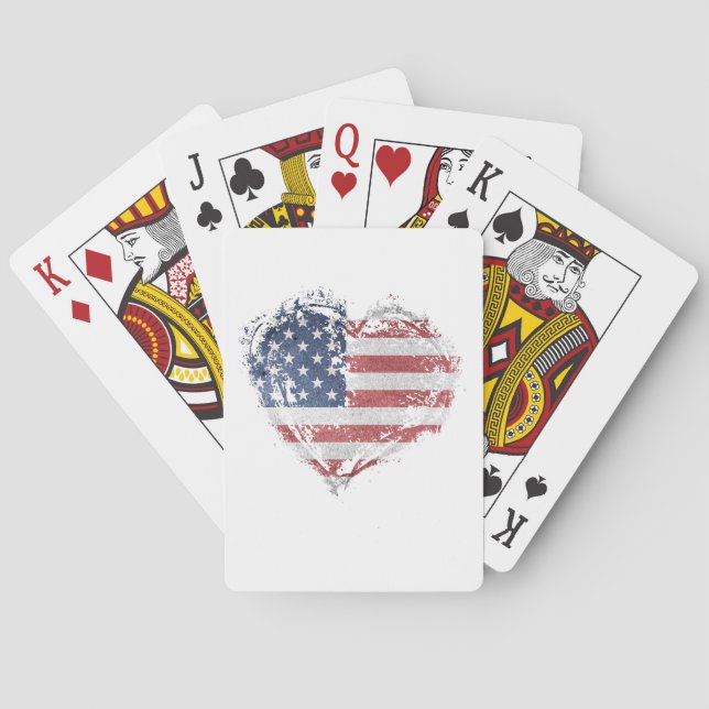 Patriotisches amerikanisches Herz in Grunge Spielkarten (Rückseite)