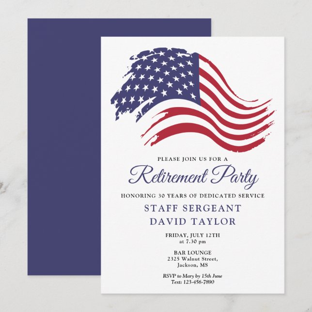 Patriotisches amerikanisches Party für das Ruhesta Einladung (Vorne/Hinten)