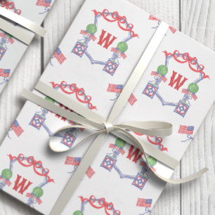 Patriotisches amerikanisches Wappen-Topiary Monogr Geschenkpapier