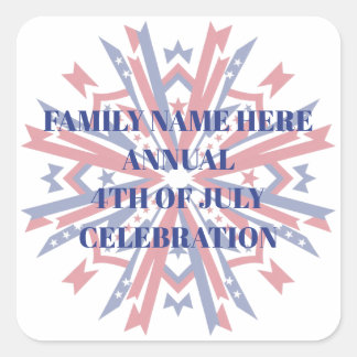 Patriotisches, anpassbares Familien-Design zum 4. Quadratischer Aufkleber