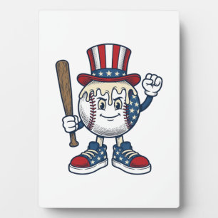 Patriotisches Baseball-Maskottchen Vintage-Stich-D Fotoplatte