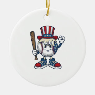 Patriotisches Baseball-Maskottchen Vintage-Stich-D Keramik Ornament
