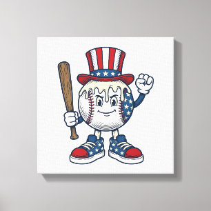 Patriotisches Baseball-Maskottchen Vintage-Stich-D Leinwanddruck