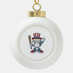 Patriotisches Baseball-Maskottchen Vintage-Stichde Keramik Kugel-Ornament