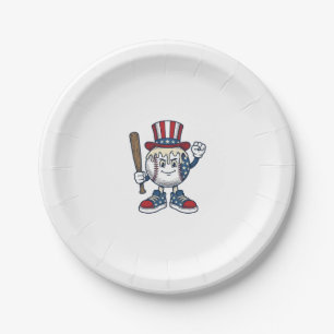 Patriotisches Baseball-Maskottchen Vintage-Stichde Pappteller