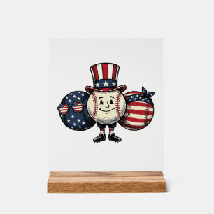 Patriotisches Baseball-Trio Vintage-Vector-Shirt_1 Acrylschild