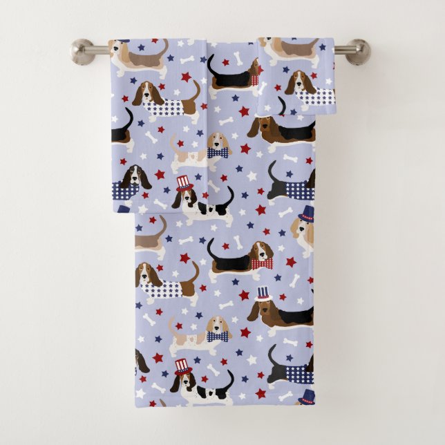 Patriotisches Basset Hound Badetuch Set (Insitu)