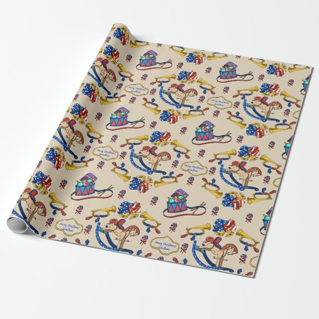 Patriotisches beige Schwingpferdepersonalisiertes Geschenkpapier (Ungerollt)