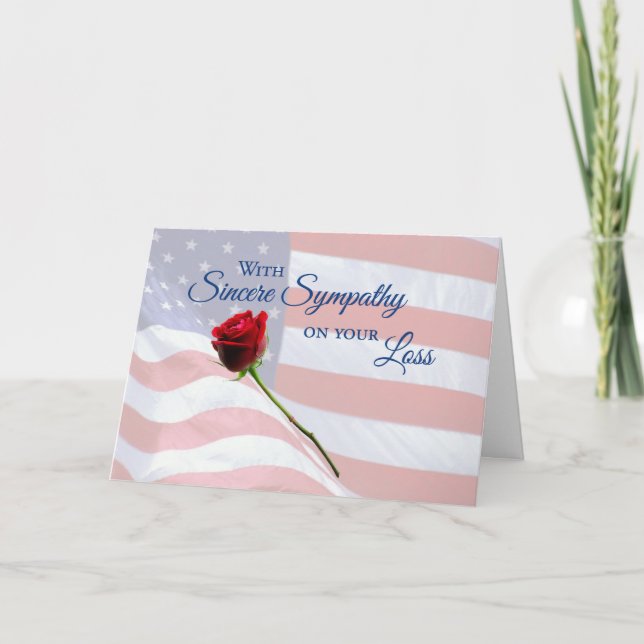 Patriotisches Beileid Flag und Rose Karte (Vorderseite)