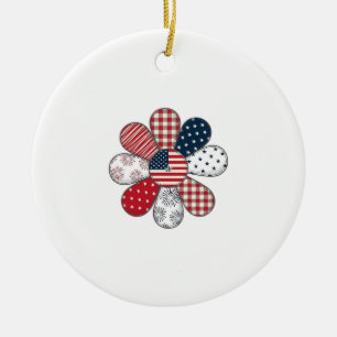 Patriotisches Blumen-Vintage-Vector-Shirt-Design_1 Keramik Ornament
